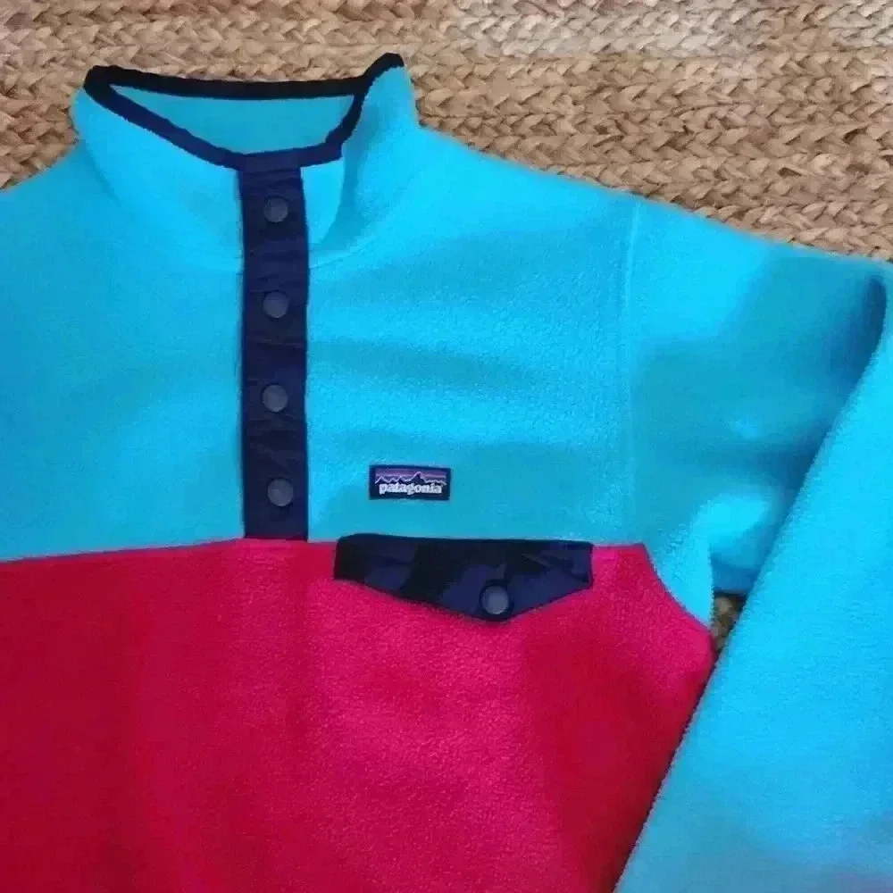 Patagonia Synchilla Snap T Fleece Girls L Youth 12 Teal‎ Pink Colorblock-A1